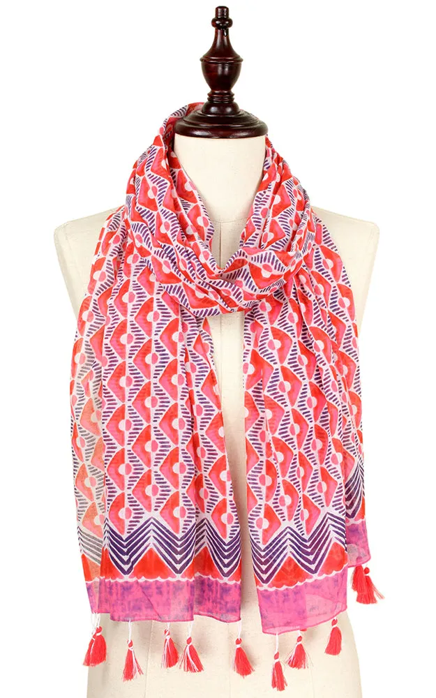 EAS0209 Abstract Print Scarf with Tassel