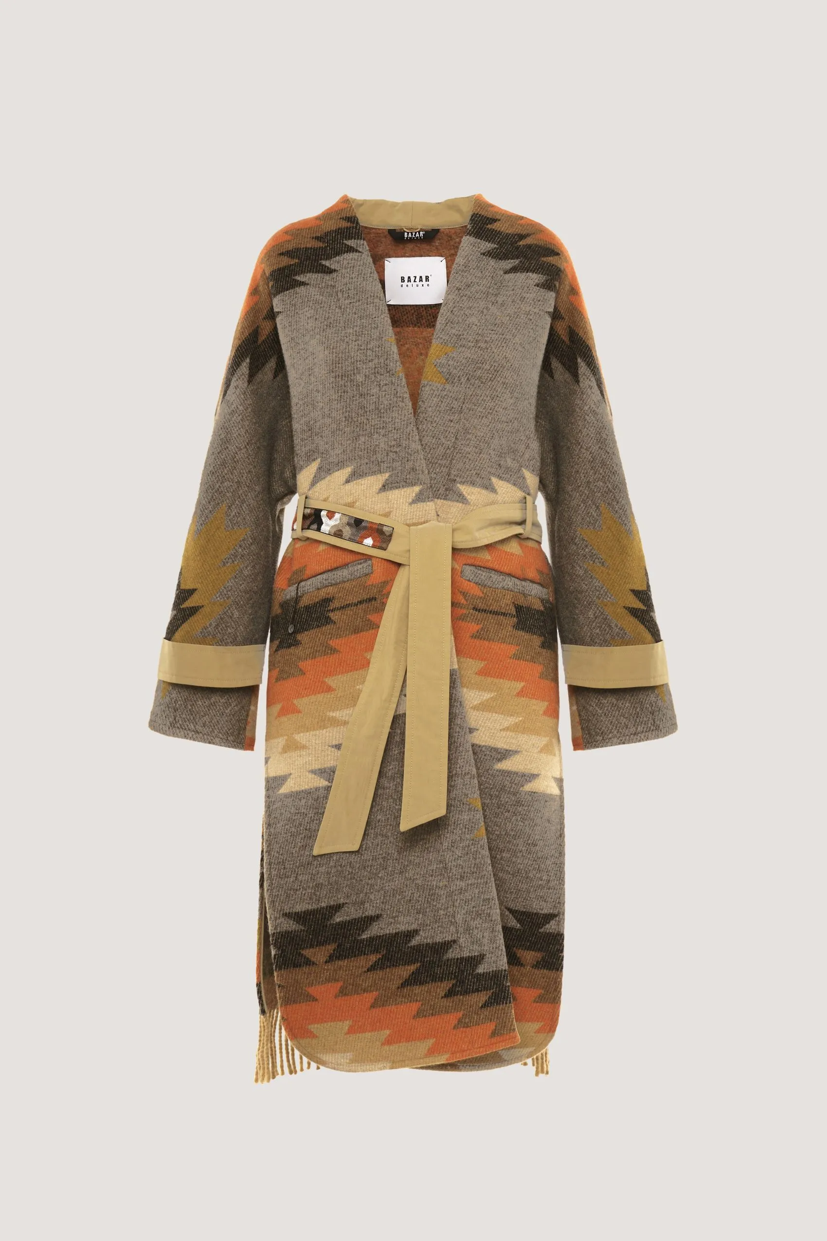 Ethnic patterned trench coat with vest 