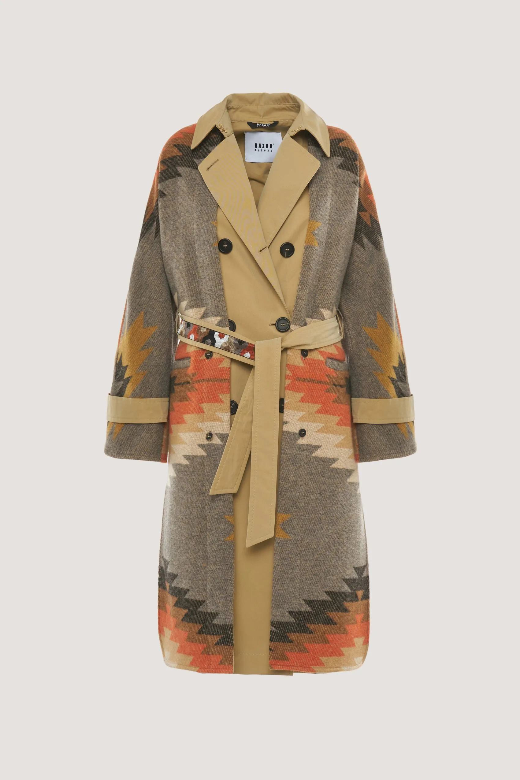 Ethnic patterned trench coat with vest 