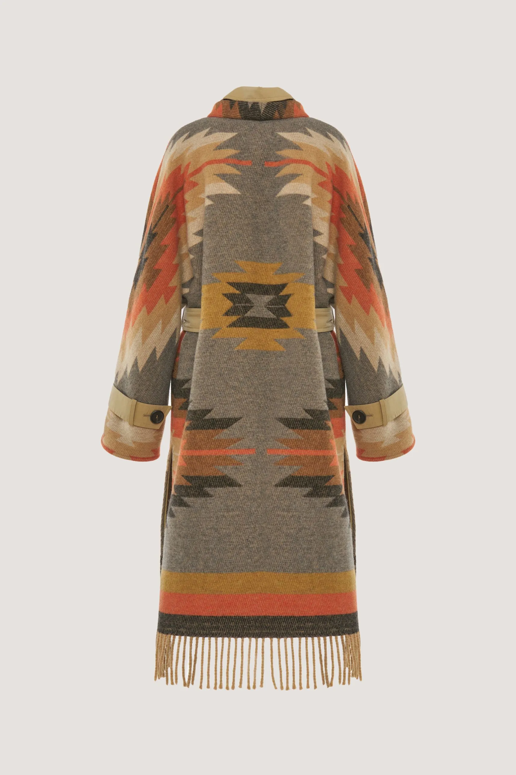 Ethnic patterned trench coat with vest 