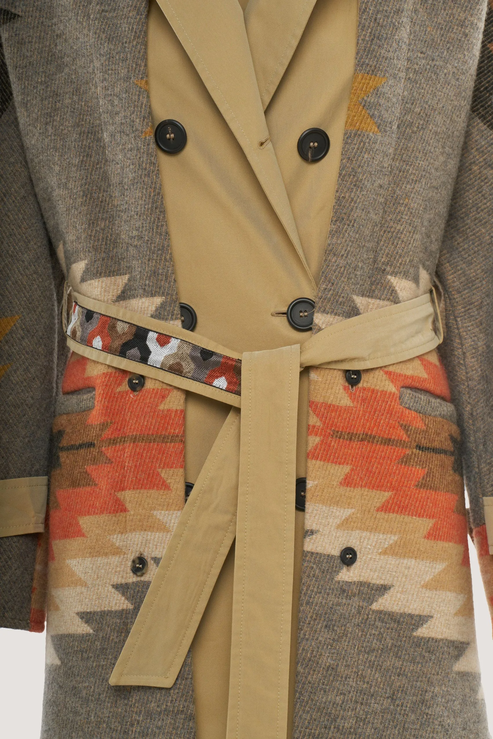 Ethnic patterned trench coat with vest 