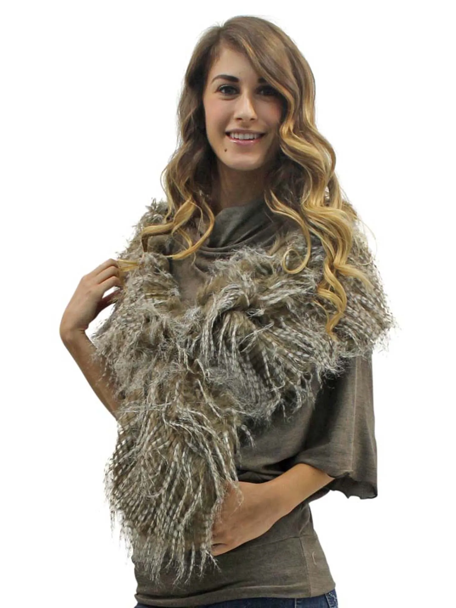 Faux Fur Exotic Long Shawl Wrap