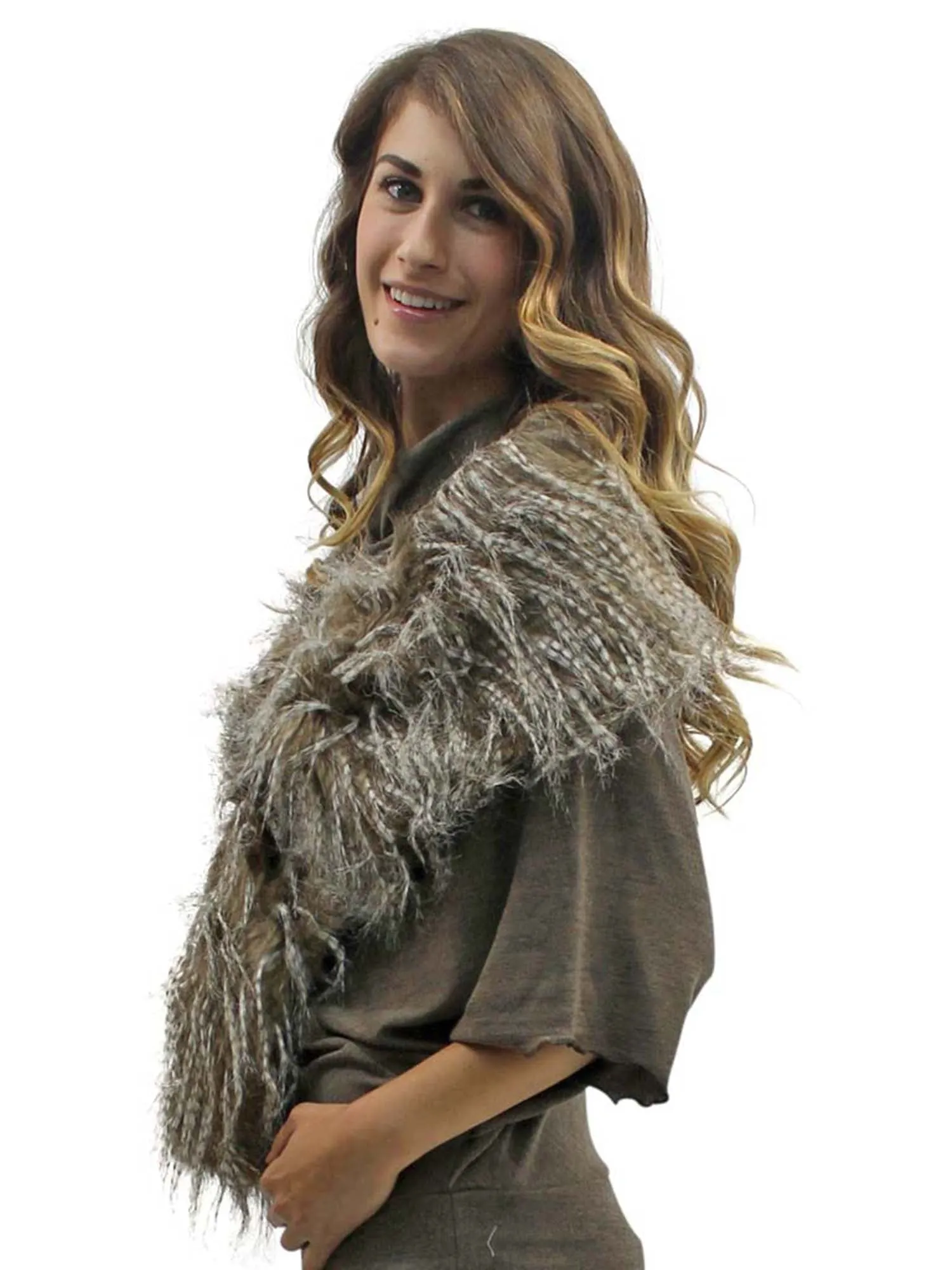 Faux Fur Exotic Long Shawl Wrap