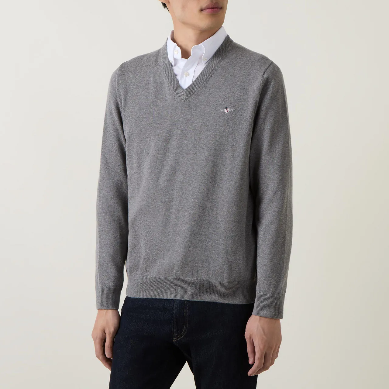 GANT The Sustainable Edit Classic Cotton V-Neck Sweater - Grey