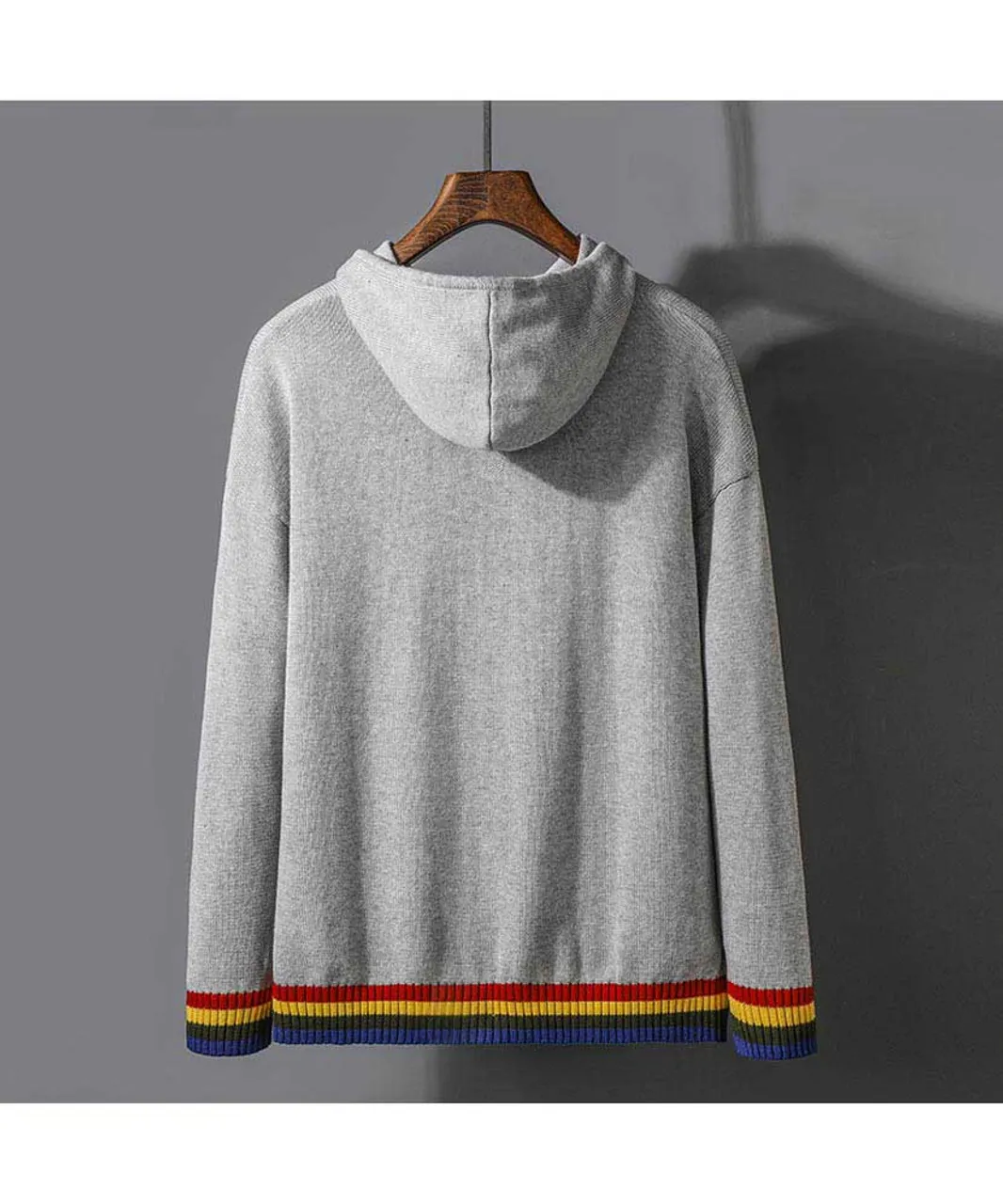 Grey multi color stripe hem pull over hoodies