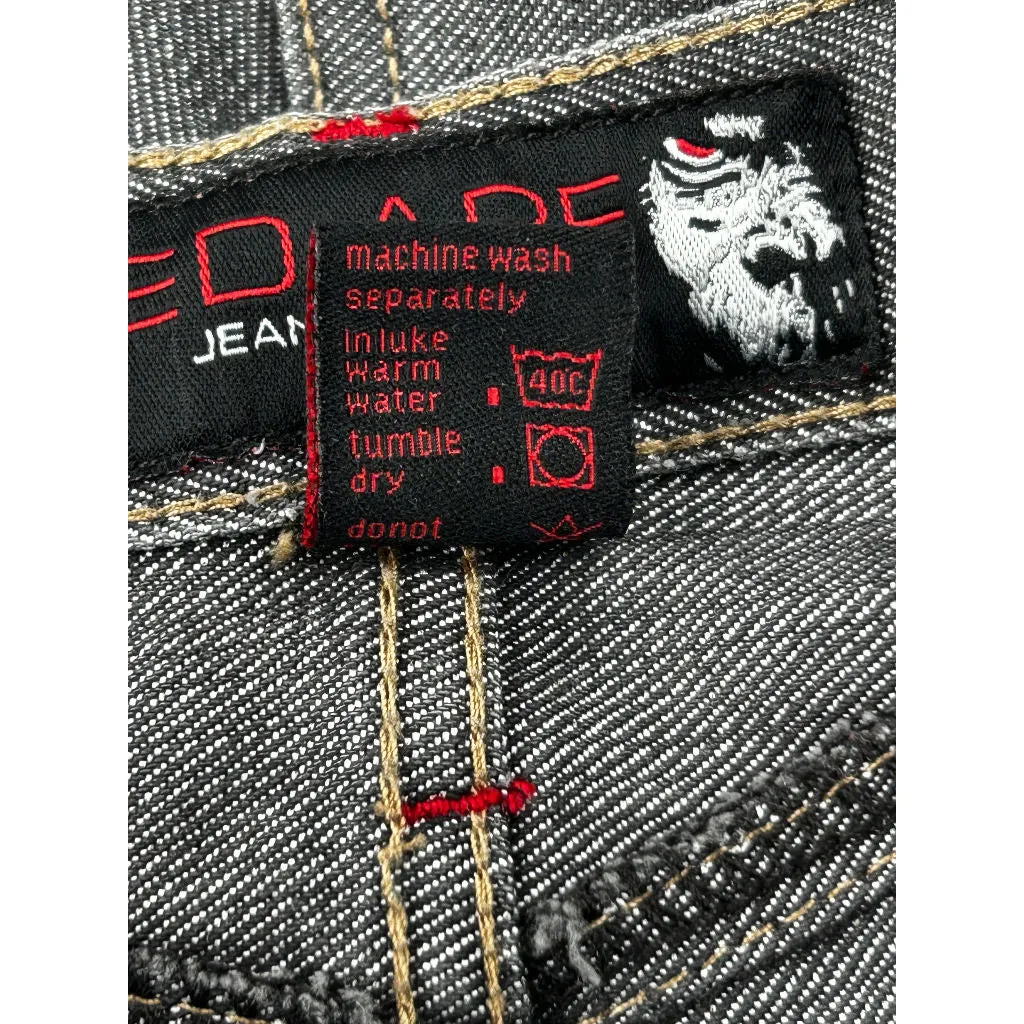 Hip Hop Red Ape Embroidered Jeans - 34W 31L - Black Cotton