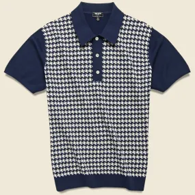 Houndstooth Button-Down Sweater Polo - Navy