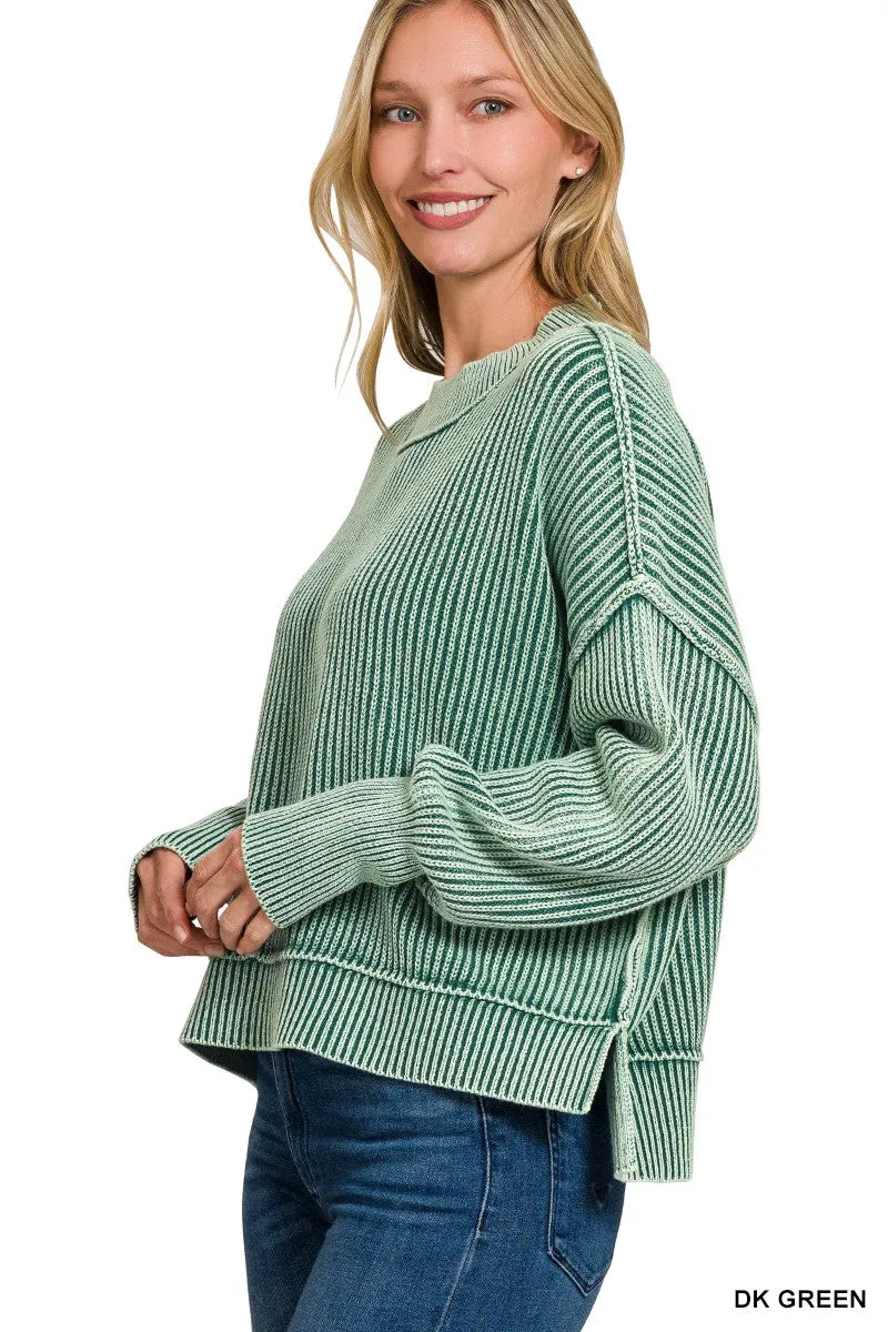 In Good Spirits Oversized Crop Sweater Dk Green