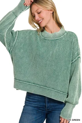 In Good Spirits Oversized Crop Sweater Dk Green