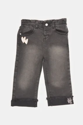 Infant Girls Black Embroidered Jeans