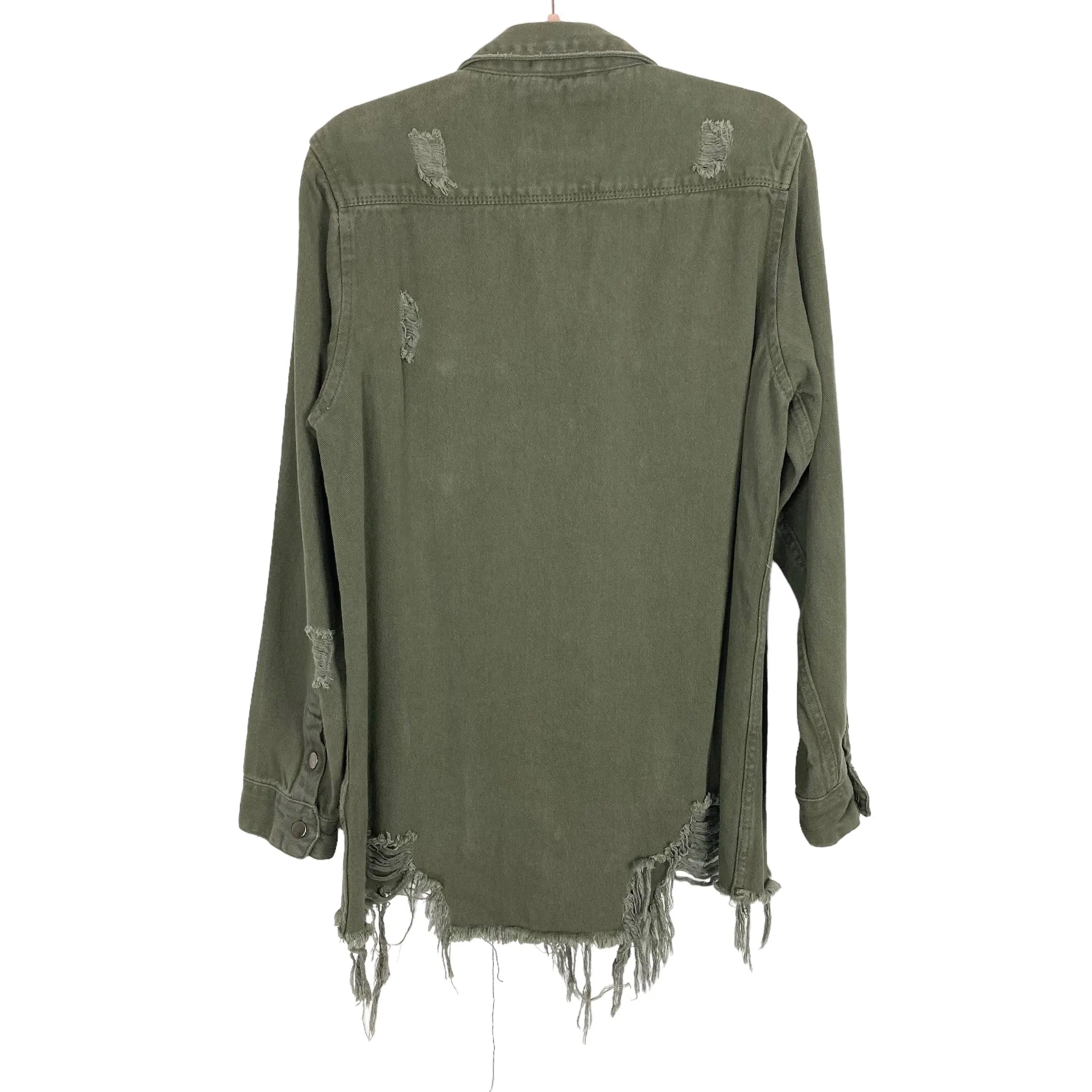 KellParker Olive Distressed Shacket- Size L