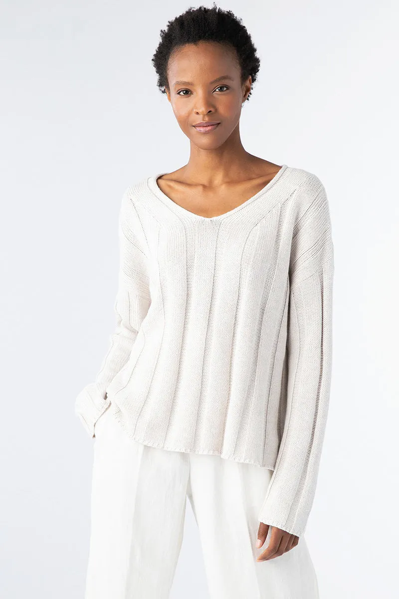 KINROSS CASHMERE - COTTON WIDE RIB VEE SWEATER