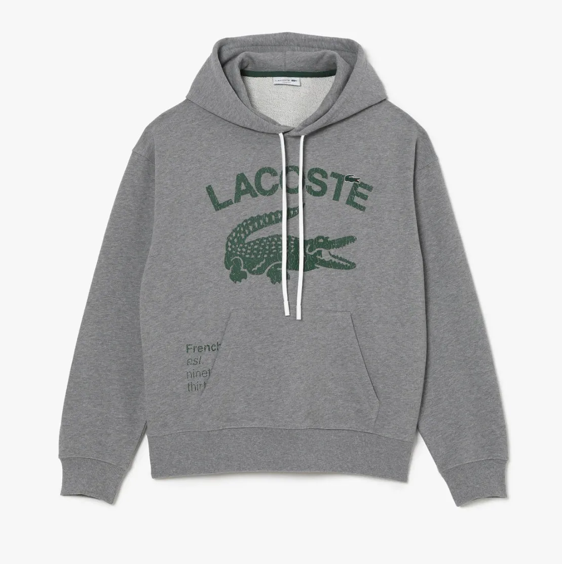 LACOSTE LOOSE-FIT OVERSIZED LOGO HOODED FLEECE SWEATSHIRT -Men’s- GREY CHINE-YRD