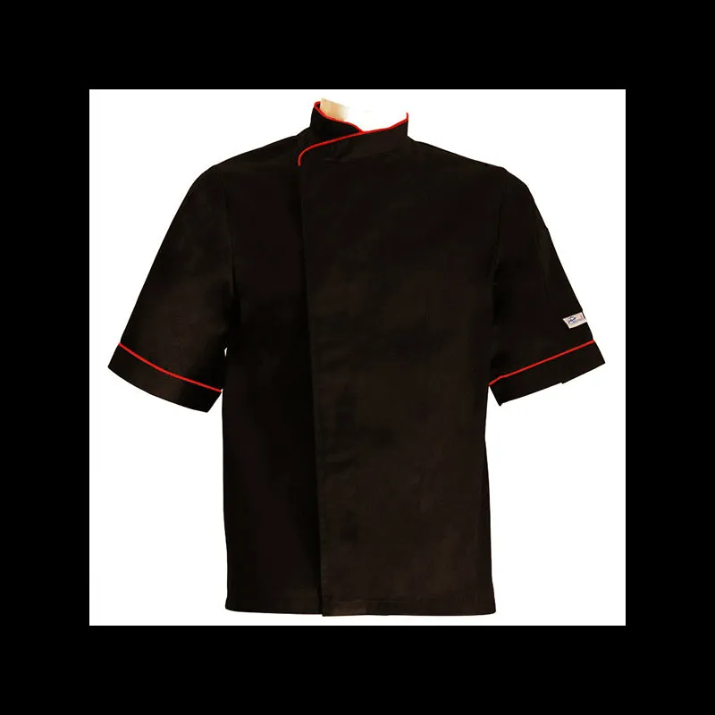 Large size black kitchen jacket with red Piping - MANELLI