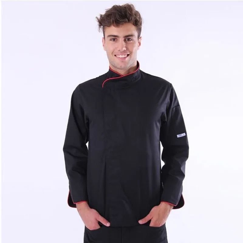 Large size black kitchen jacket with red Piping - MANELLI