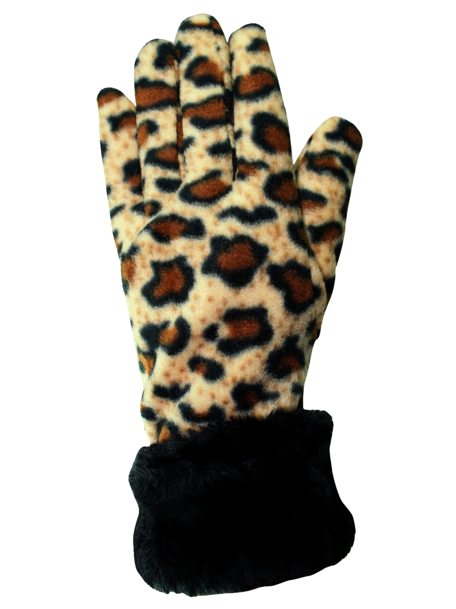 Leopard Print Fleece 3-Piece Hat Scarf & Gloves Matching Winter Set