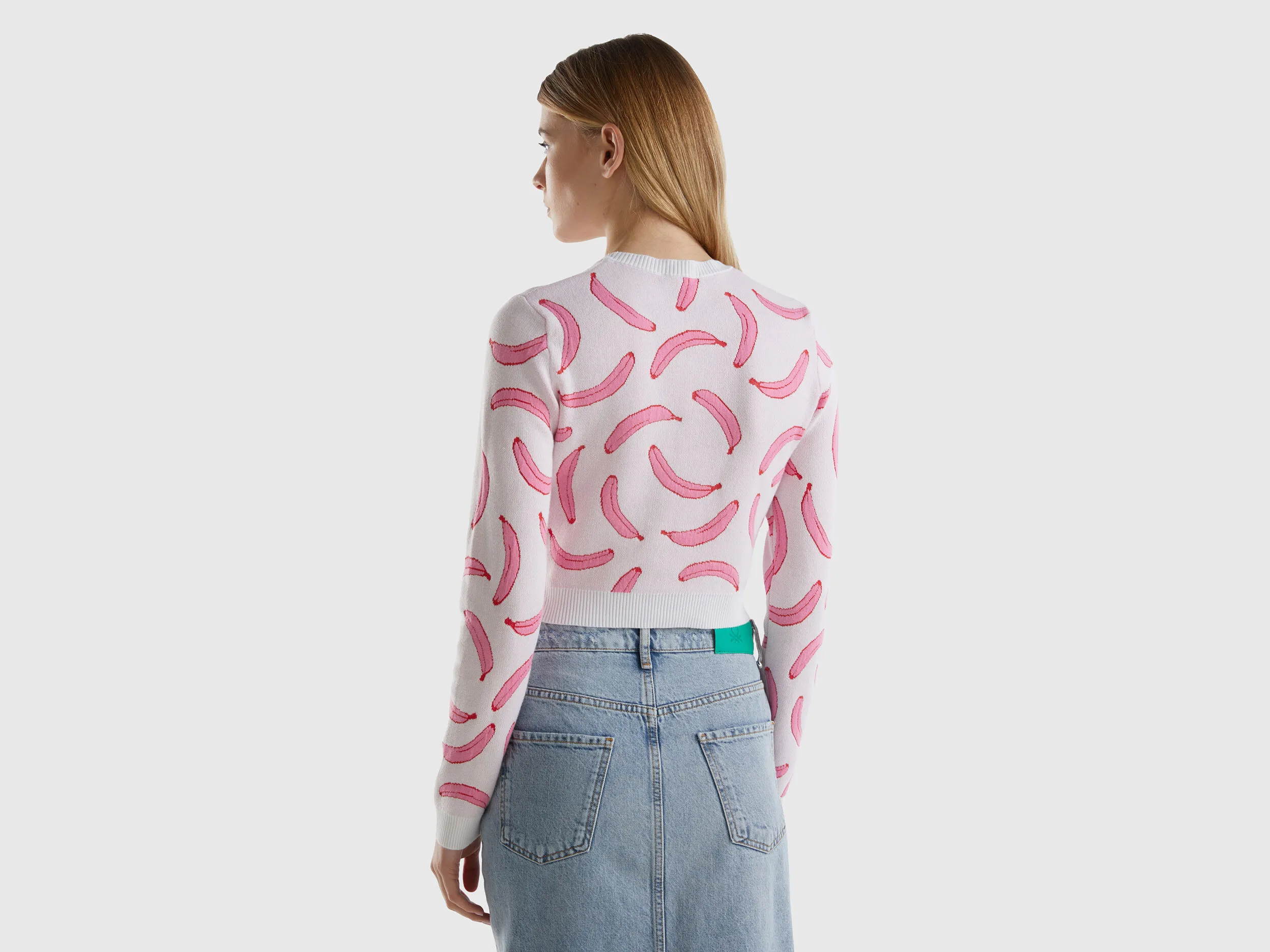 Light pink cropped sweater with banana pattern - Soft Pink | Benetton