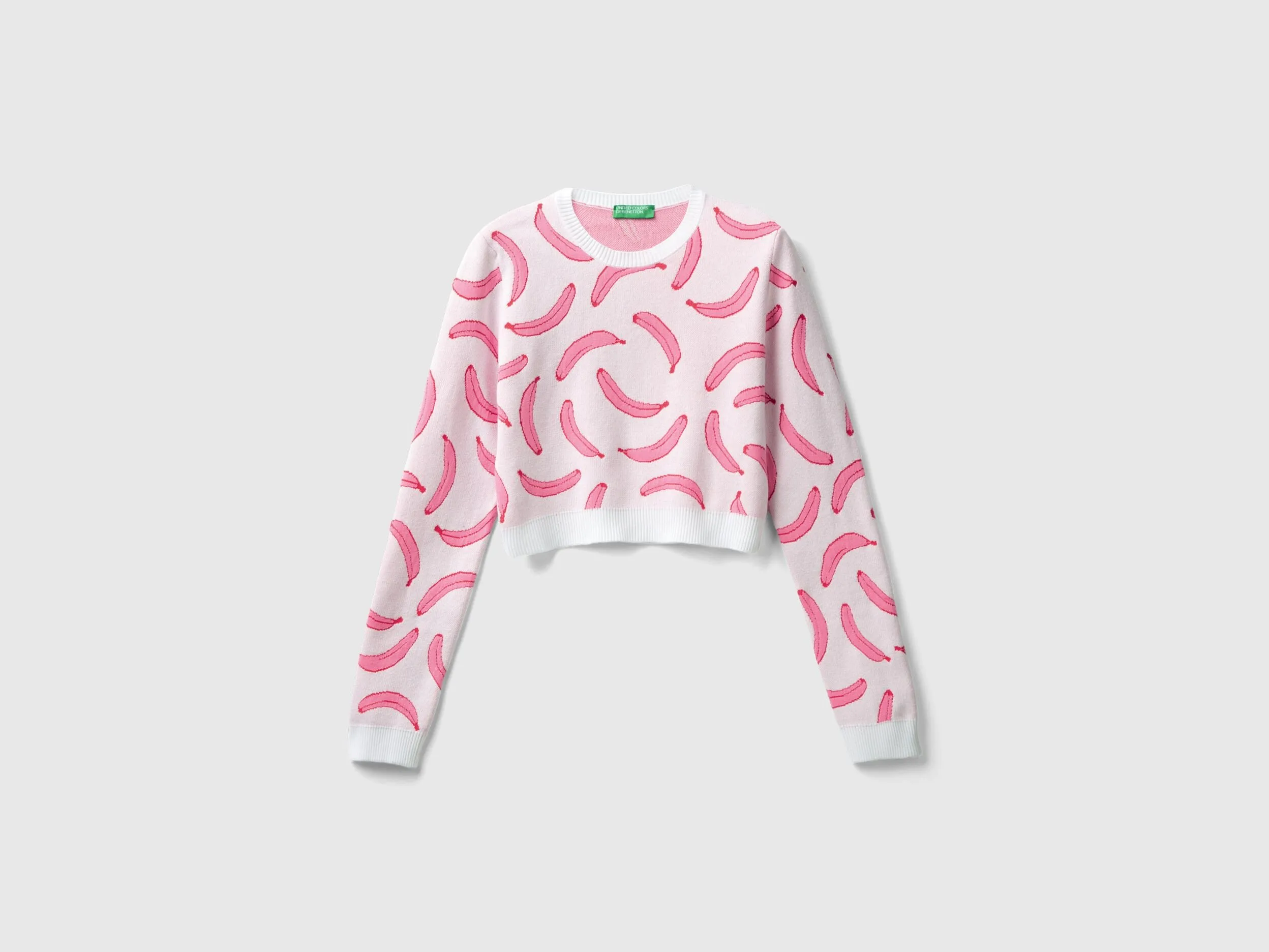 Light pink cropped sweater with banana pattern - Soft Pink | Benetton