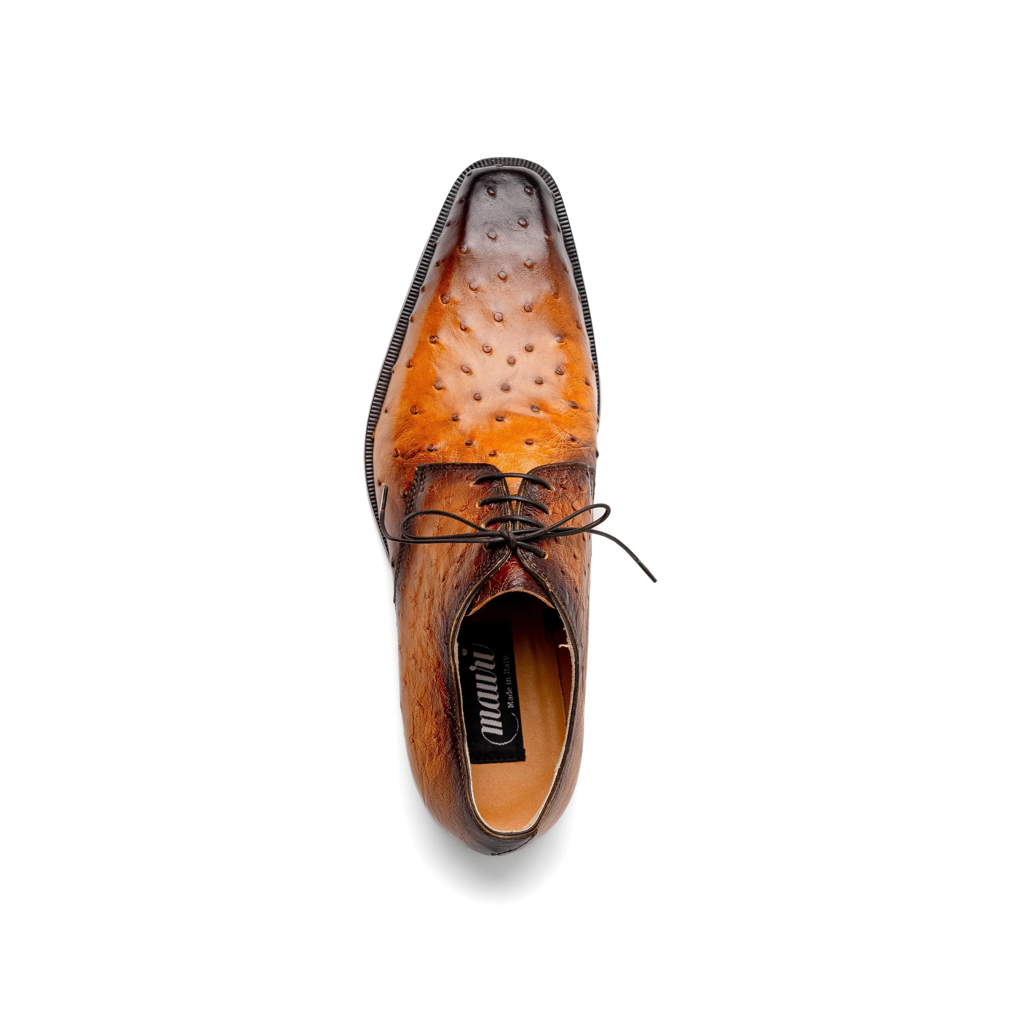 Mauri Dillinger 1056-2 Men's Shoes Light Rust with Gold Finished Exotic Ostrich-Skin Derby Oxfords (MA5559)