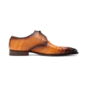 Mauri Dillinger 1056-2 Men's Shoes Light Rust with Gold Finished Exotic Ostrich-Skin Derby Oxfords (MA5559)