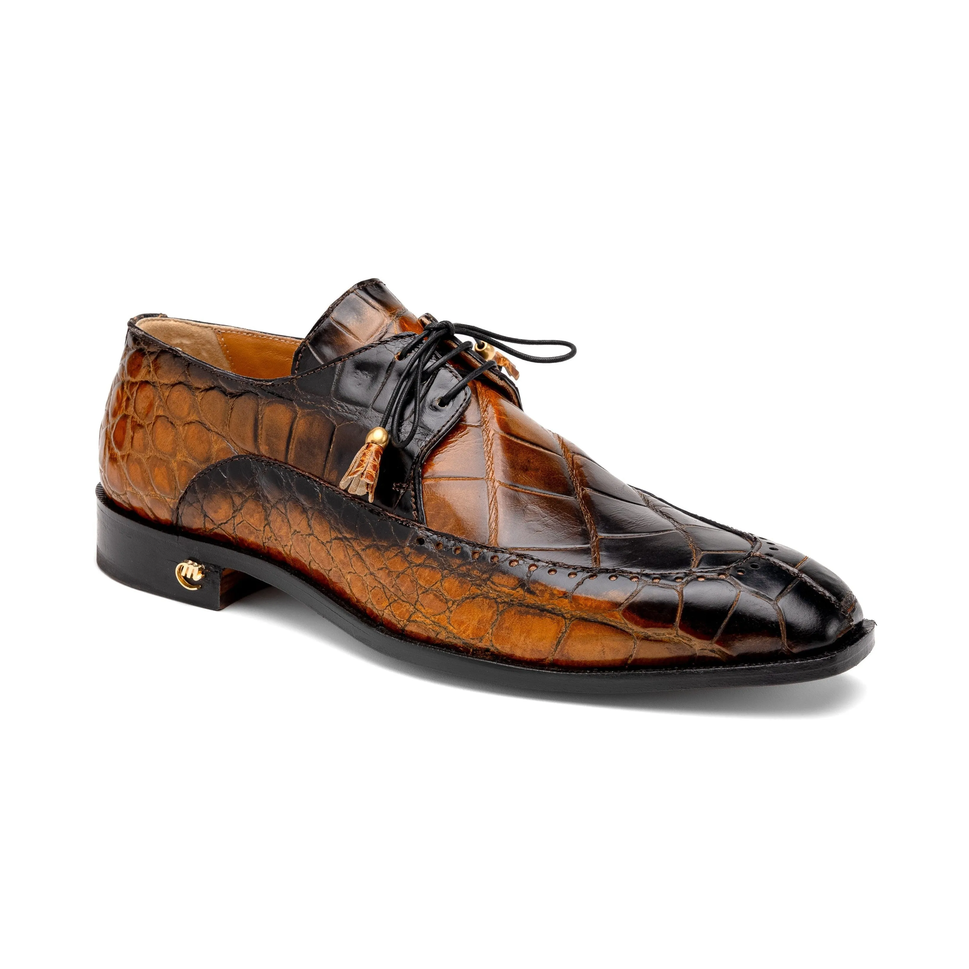 Mauri Eminence 3287 Men's Shoes Toffee with Black Finished Exotic Alligator Split-Toe Derby Oxfords (MA5556)