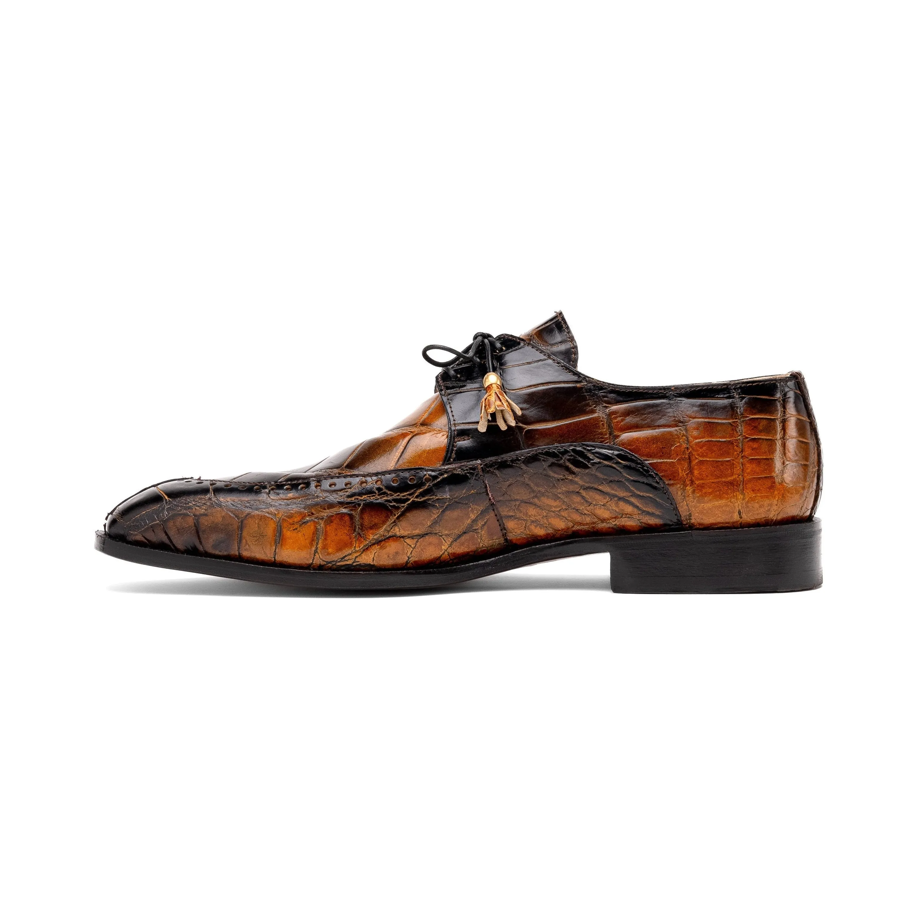 Mauri Eminence 3287 Men's Shoes Toffee with Black Finished Exotic Alligator Split-Toe Derby Oxfords (MA5556)