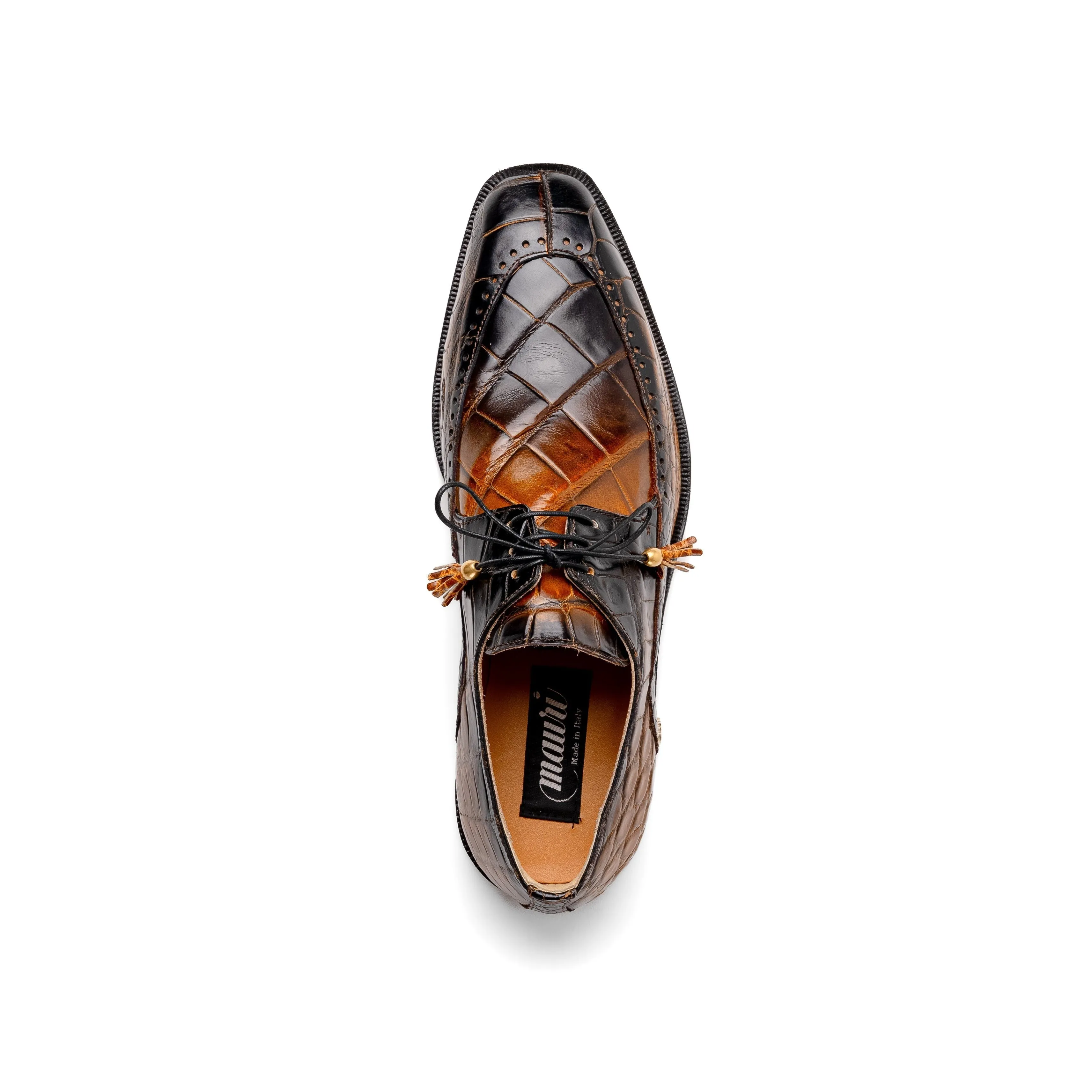 Mauri Eminence 3287 Men's Shoes Toffee with Black Finished Exotic Alligator Split-Toe Derby Oxfords (MA5556)