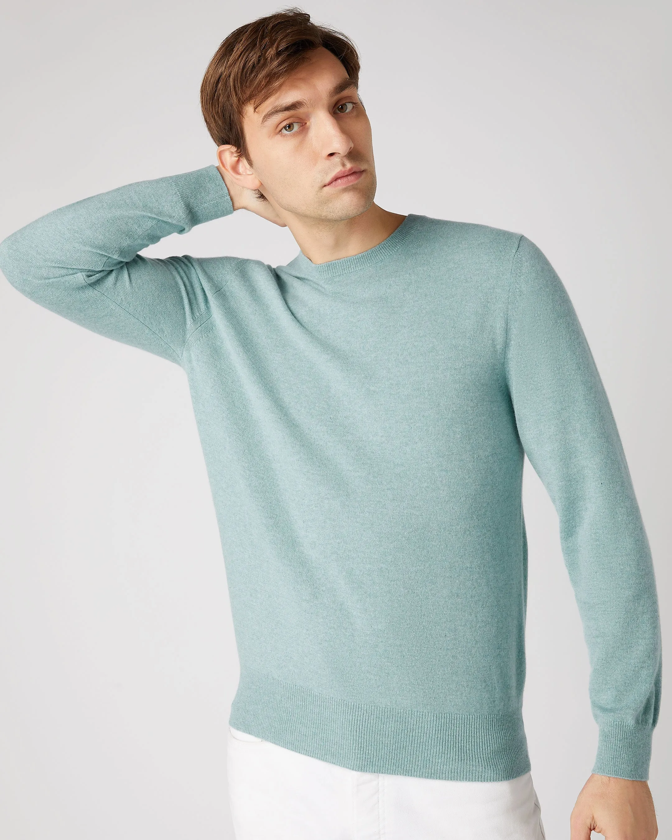 Men's Oxford Round Neck Cashmere Jumper Oasis Green