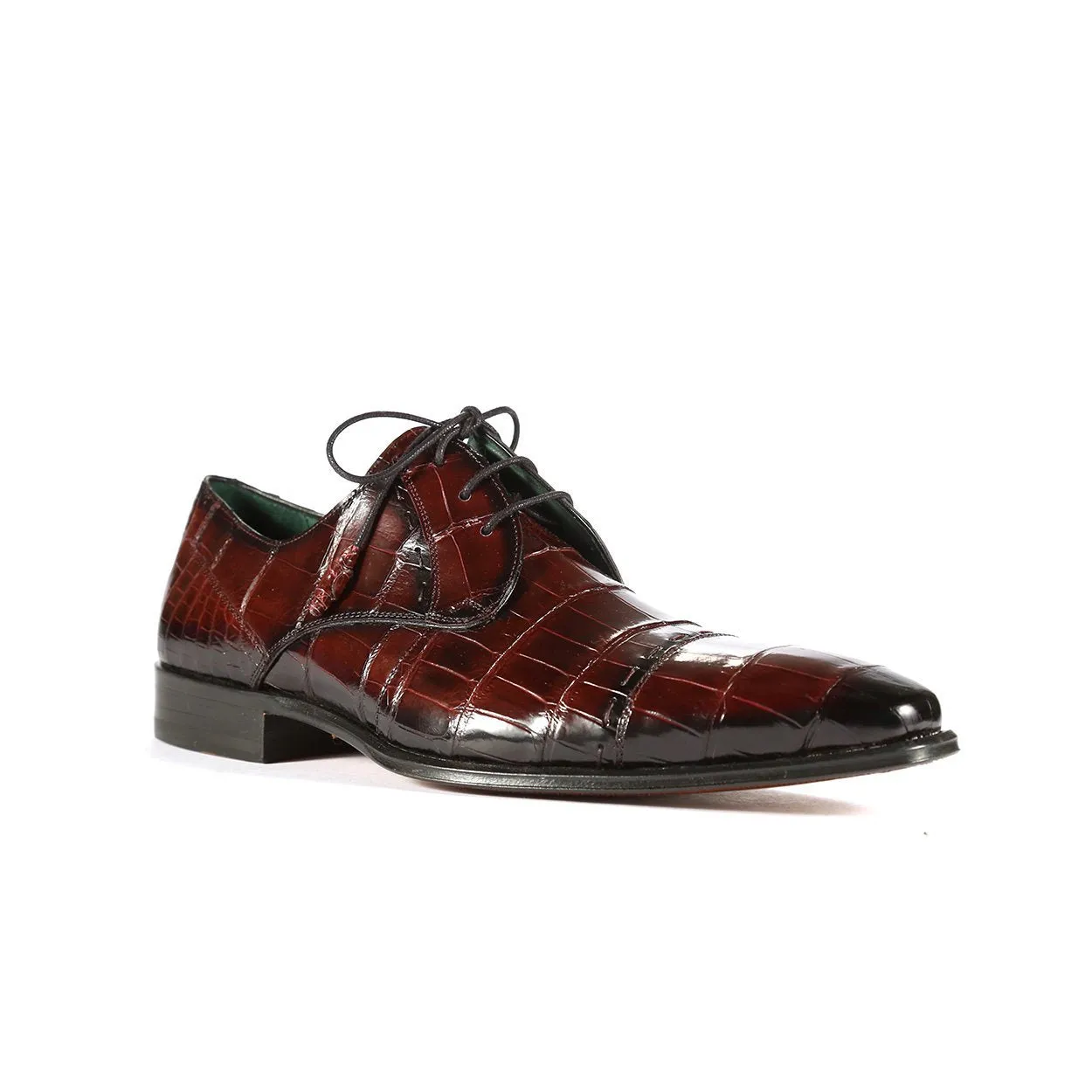 Mezlan 4818-J Men's Shoes Burgundy Exotic Alligator Skin Cap-Toe Derby Oxfords (MZS3389)