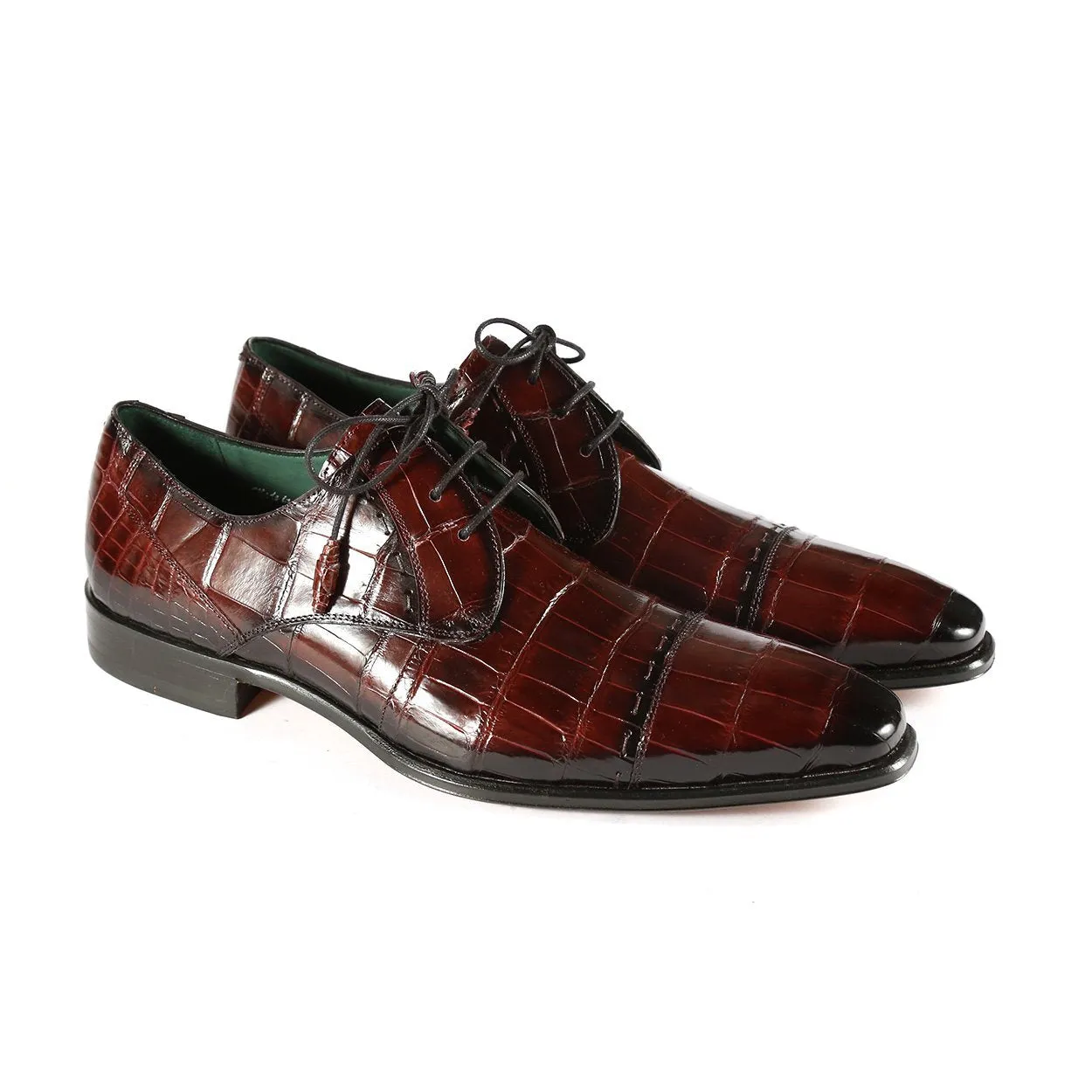 Mezlan 4818-J Men's Shoes Burgundy Exotic Alligator Skin Cap-Toe Derby Oxfords (MZS3389)