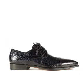 Mezlan 4818-J Men's Shoes Navy Blue Exotic Alligator Skin Cap-Toe Derby Oxfords (MZS3392)