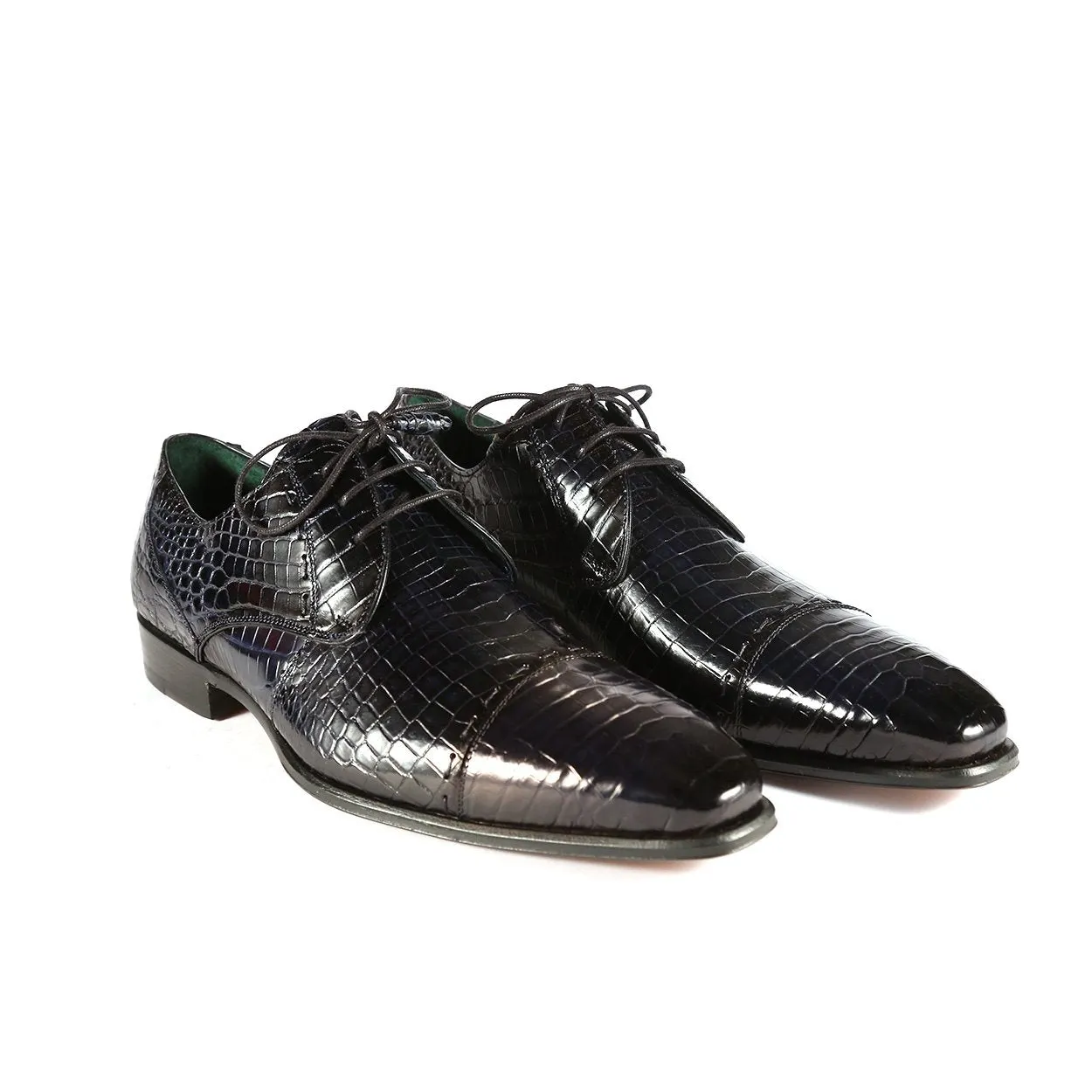 Mezlan 4818-J Men's Shoes Navy Blue Exotic Alligator Skin Cap-Toe Derby Oxfords (MZS3392)