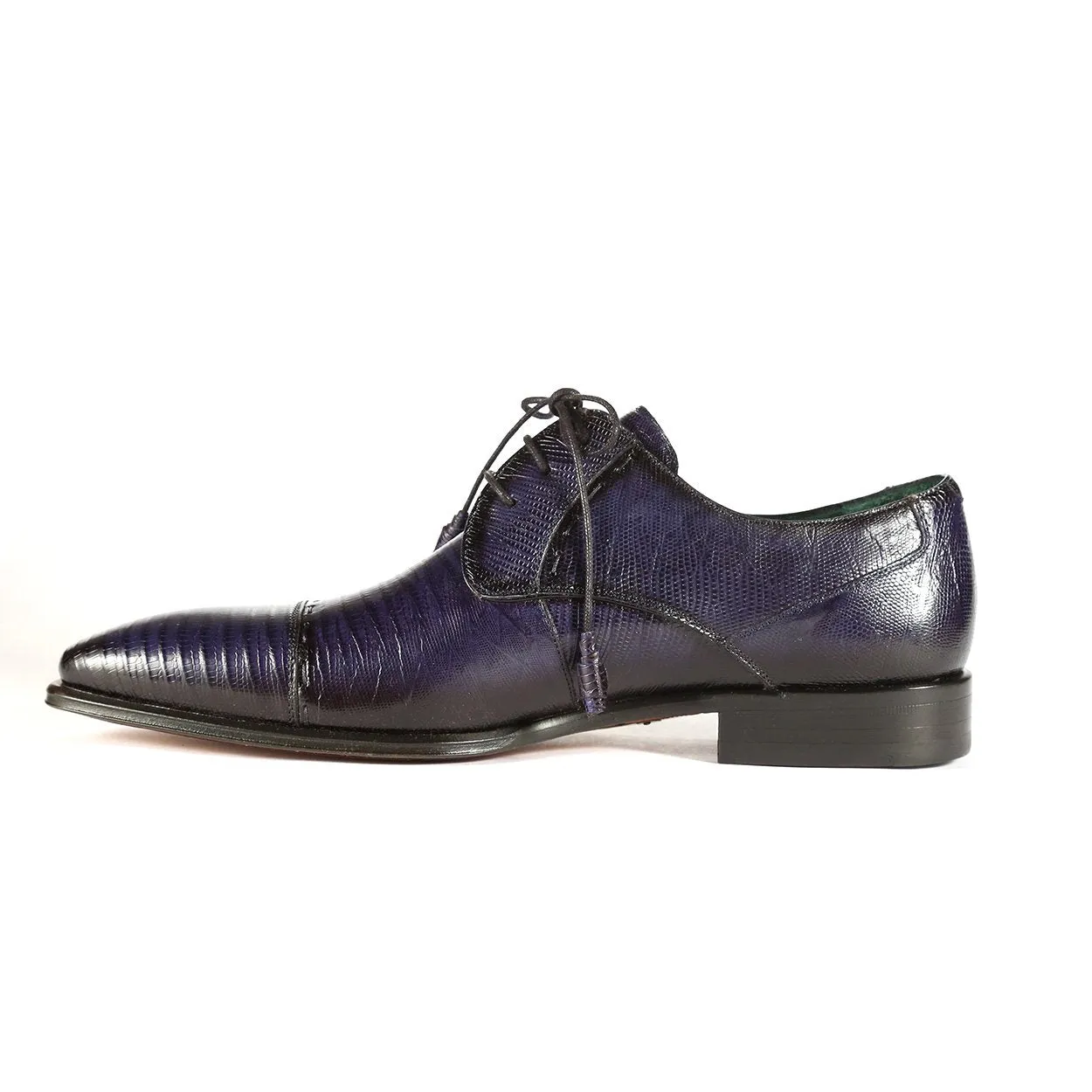 Mezlan 4818-L Men's Shoes Navy Blue Exotic Genuine Lizard Derby Cap-Toe Oxfords (MZS3393)