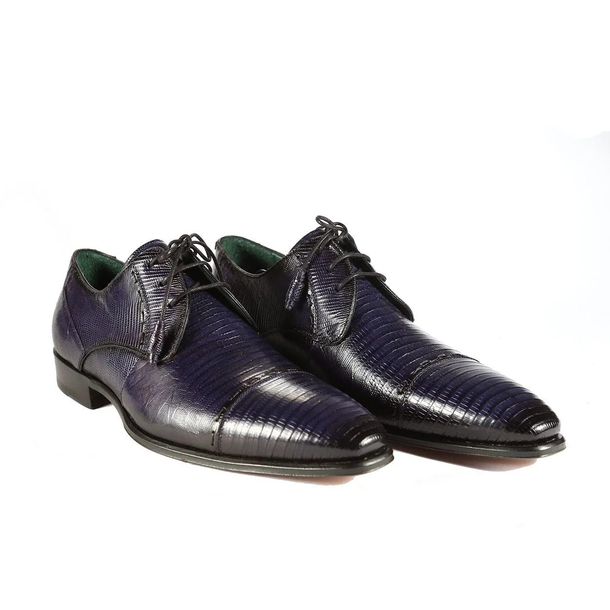 Mezlan 4818-L Men's Shoes Navy Blue Exotic Genuine Lizard Derby Cap-Toe Oxfords (MZS3393)