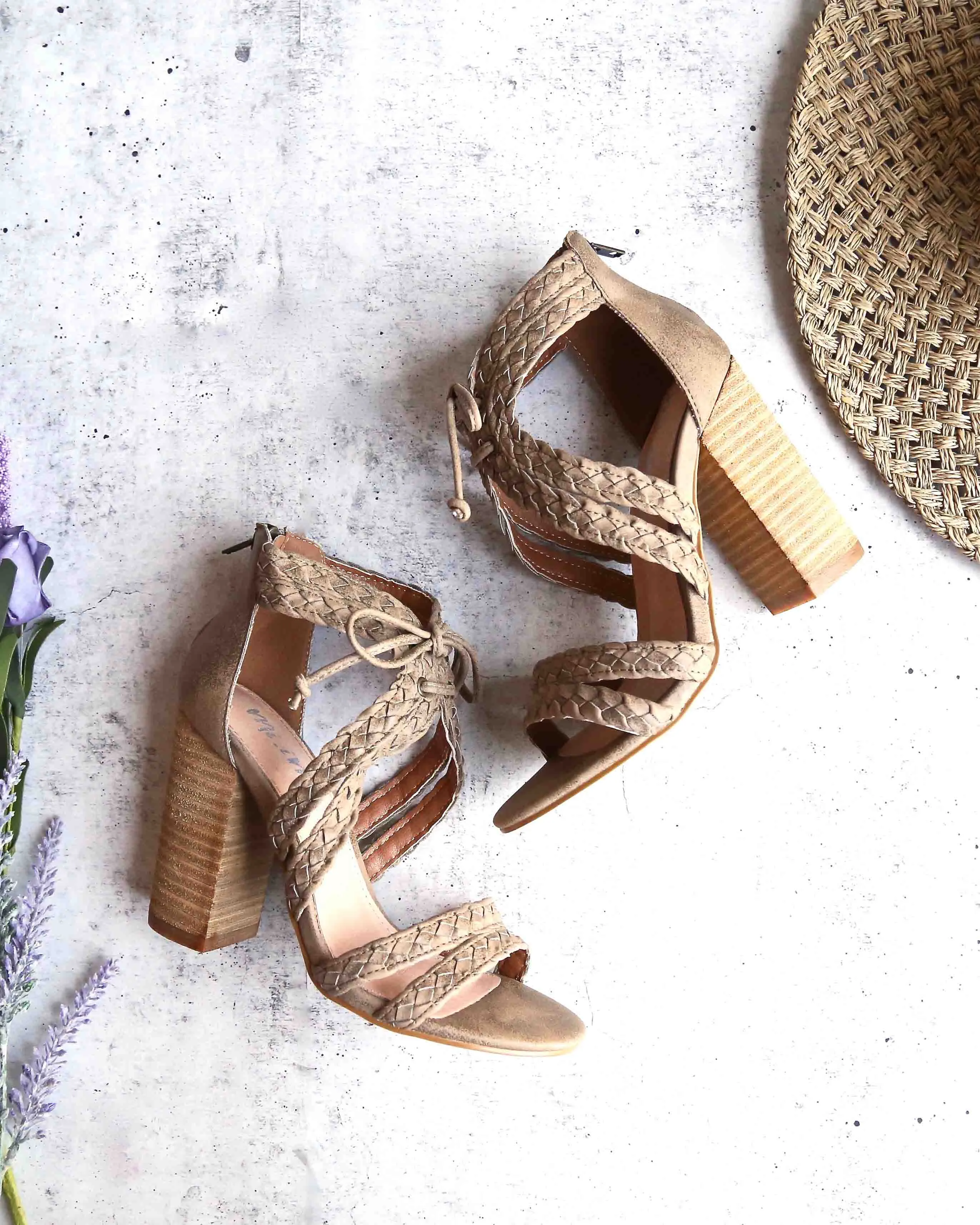 Mi.iM - Mai Tai Rope Tied Chunky Heels in Taupe