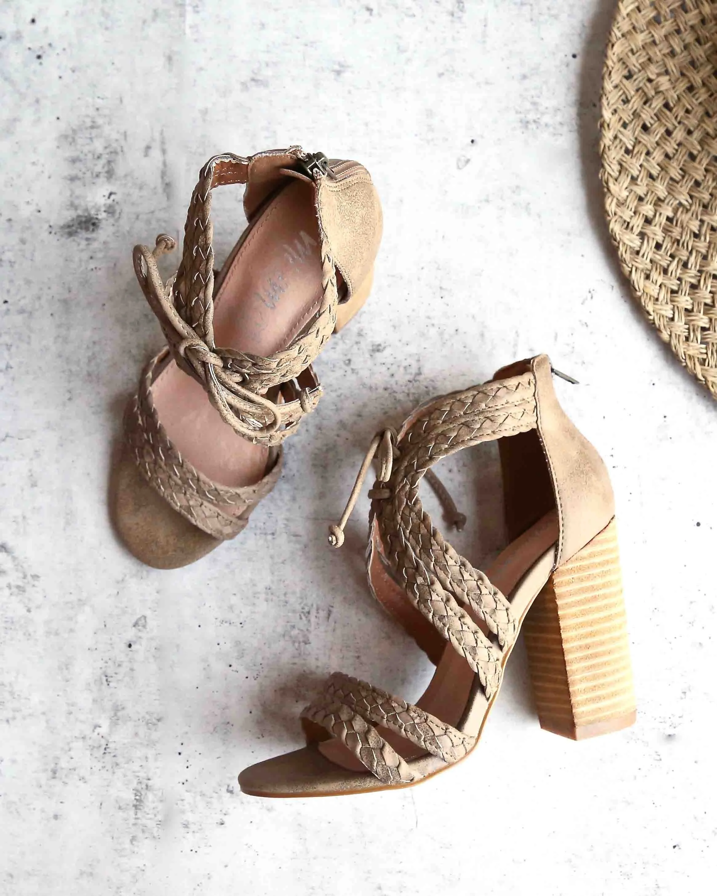 Mi.iM - Mai Tai Rope Tied Chunky Heels in Taupe