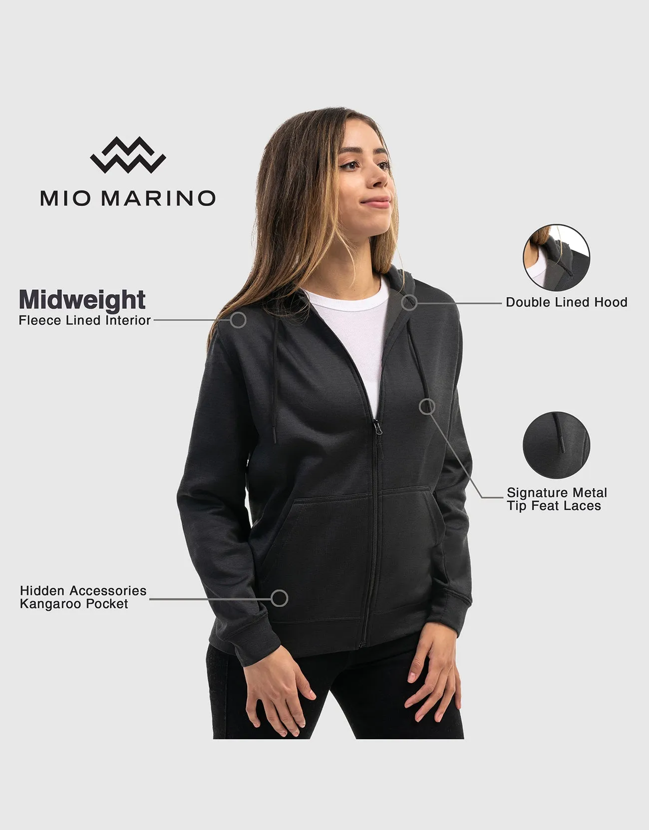 Mio Marino Premium Zip-Up Hoodie for Women with Smooth Matte Finish & Cozy Fleece Inner Lining - Women's Sweater with Hood