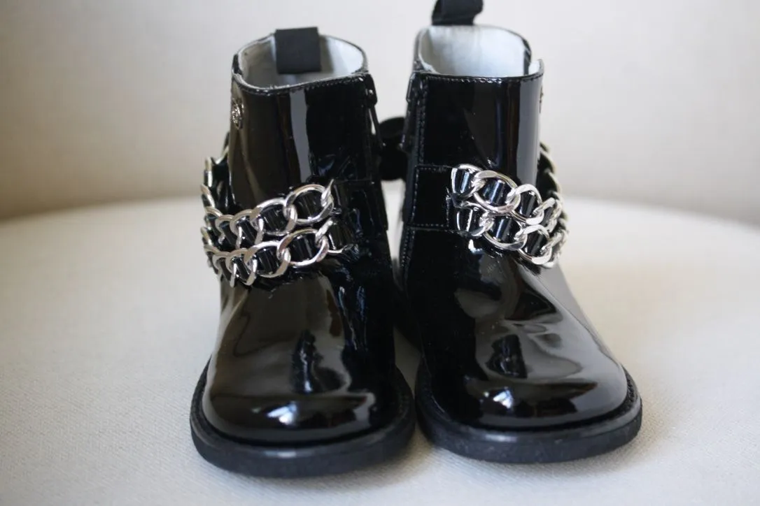 MISS BLUMARINE BABY BLACK PATENT LEATHER BOOTS EU 21 UK 4.5