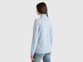 Ocean blue turtleneck in wool and cashmere blend - Light Blue | Benetton