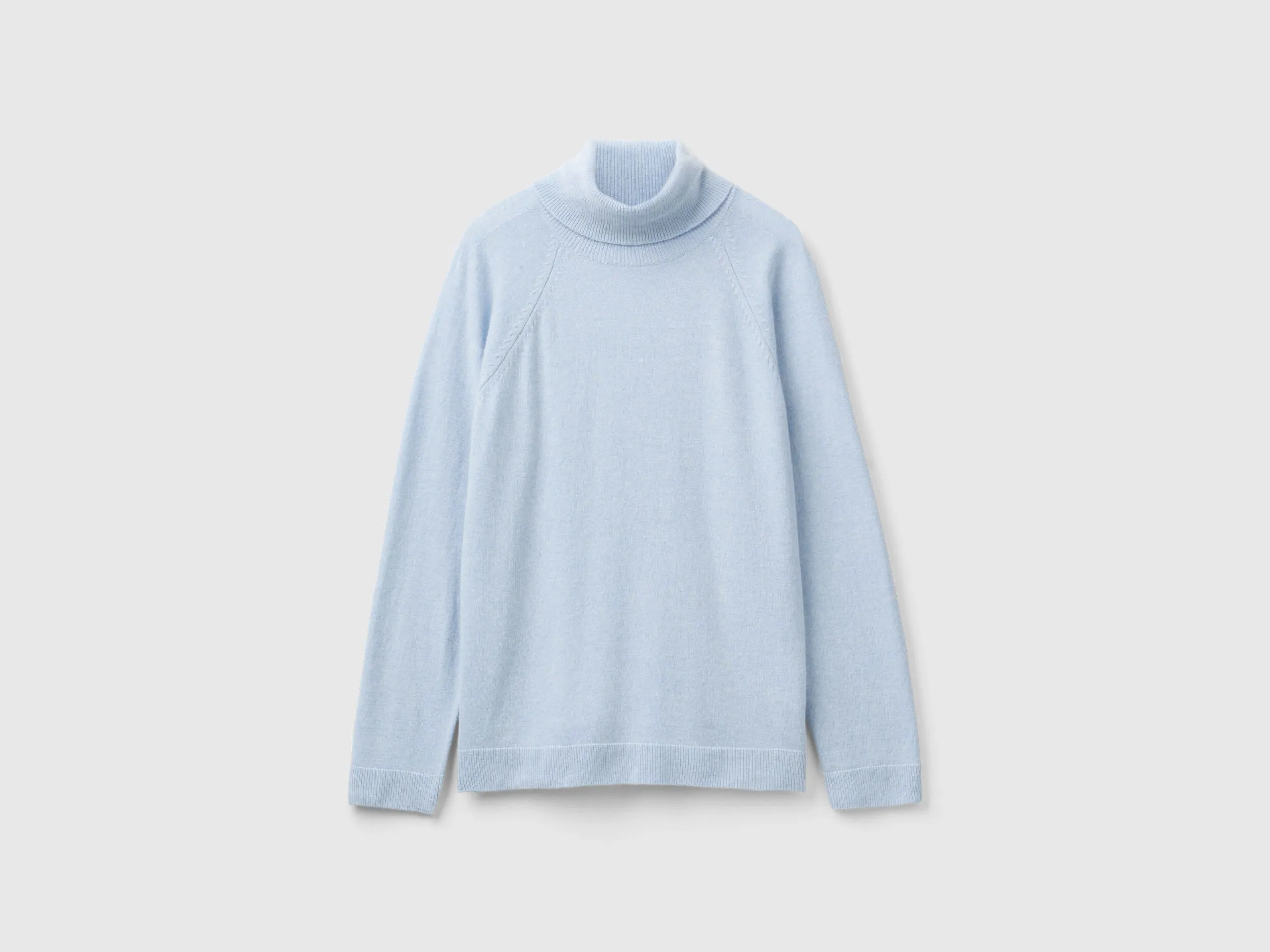 Ocean blue turtleneck in wool and cashmere blend - Light Blue | Benetton