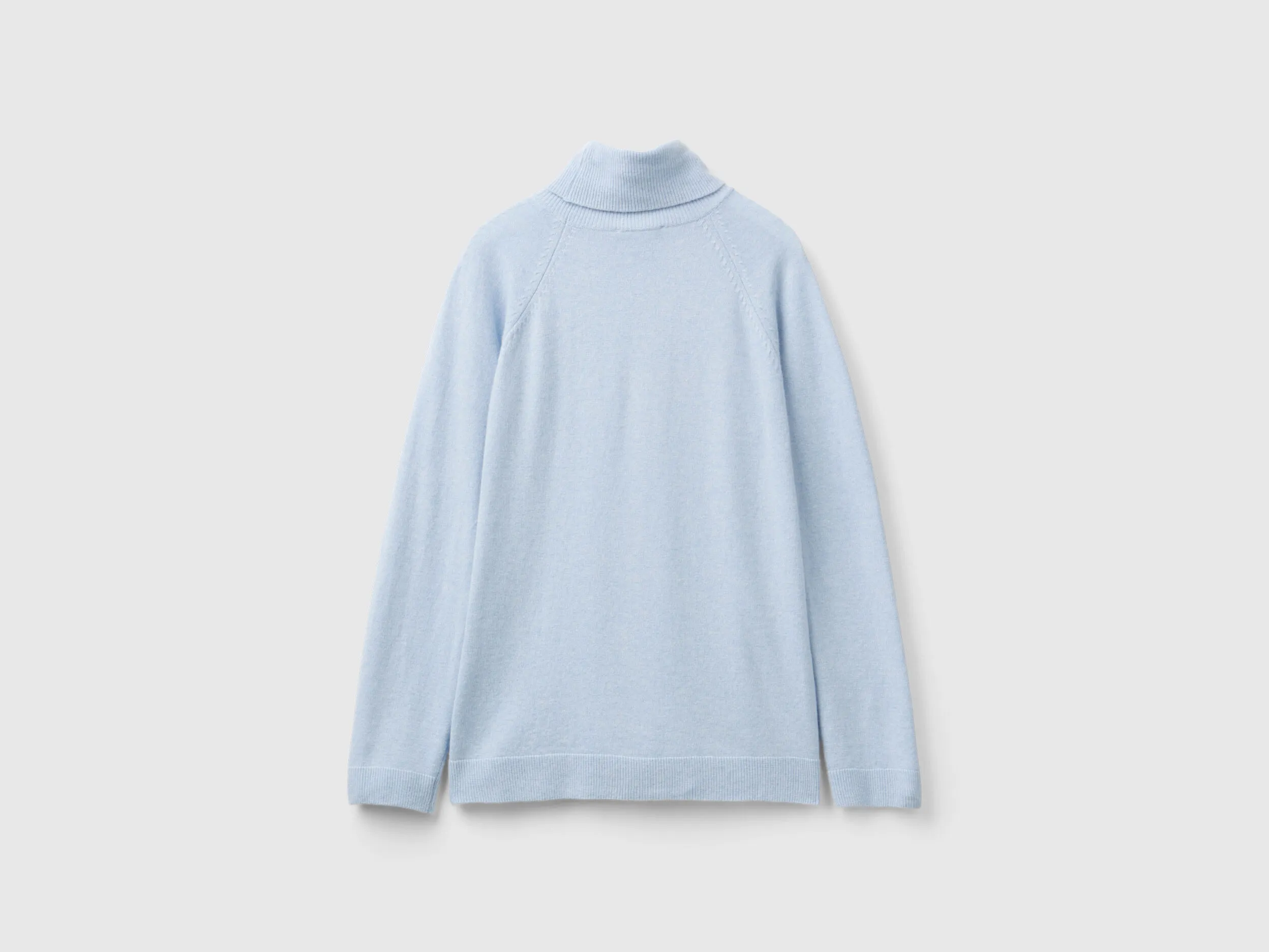 Ocean blue turtleneck in wool and cashmere blend - Light Blue | Benetton