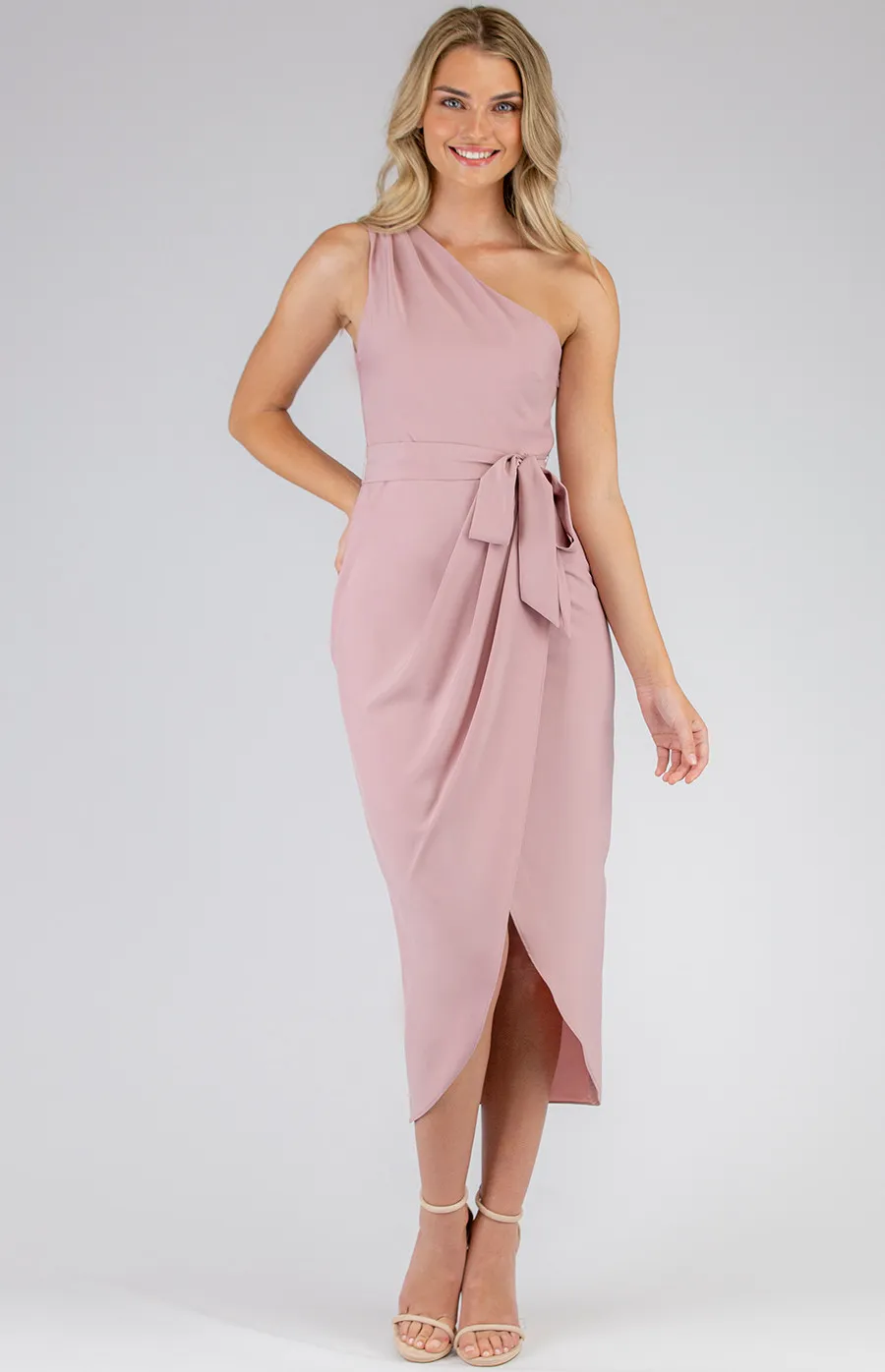 One Shoulder Dress with Draped Tulip Hem Detail (SDR697A)