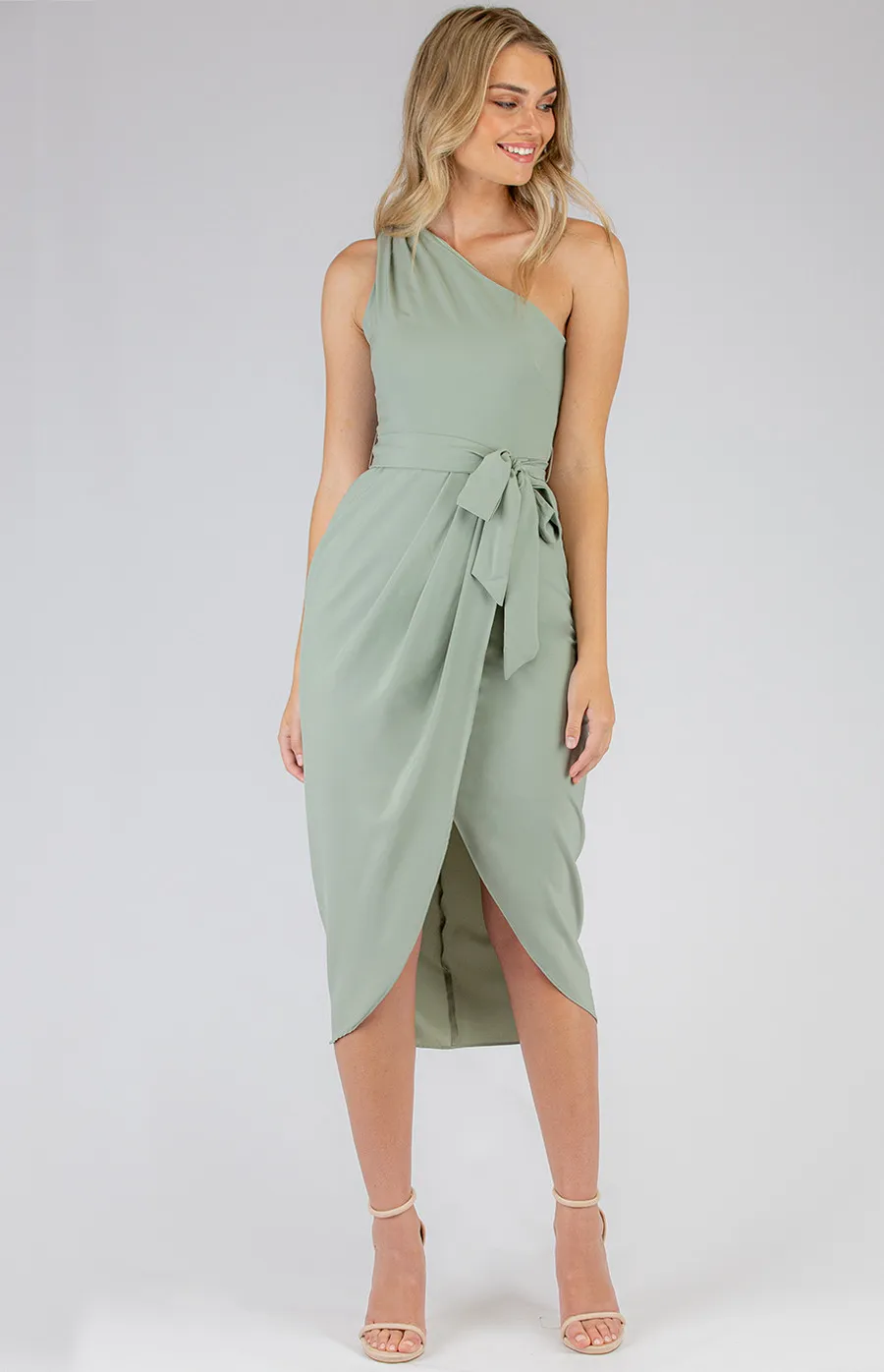 One Shoulder Dress with Draped Tulip Hem Detail (SDR697A)