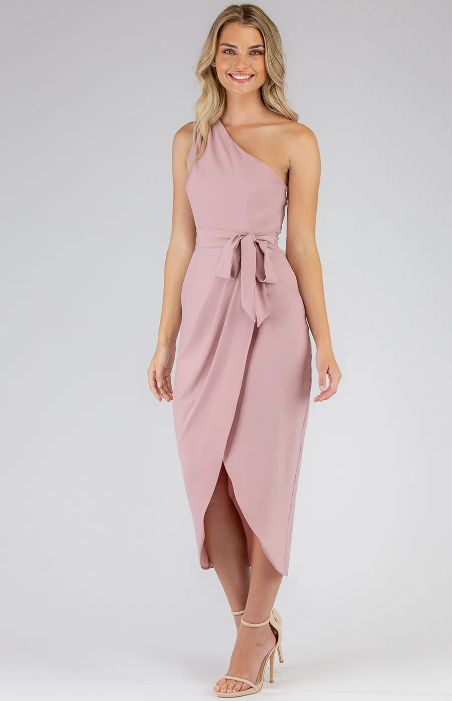 One Shoulder Dress with Draped Tulip Hem Detail (SDR697A)