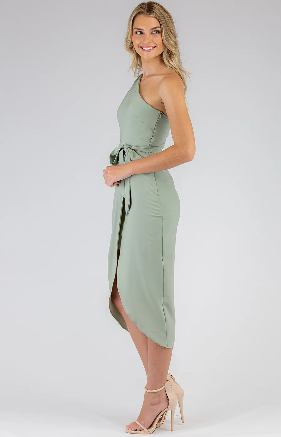 One Shoulder Dress with Draped Tulip Hem Detail (SDR697A)