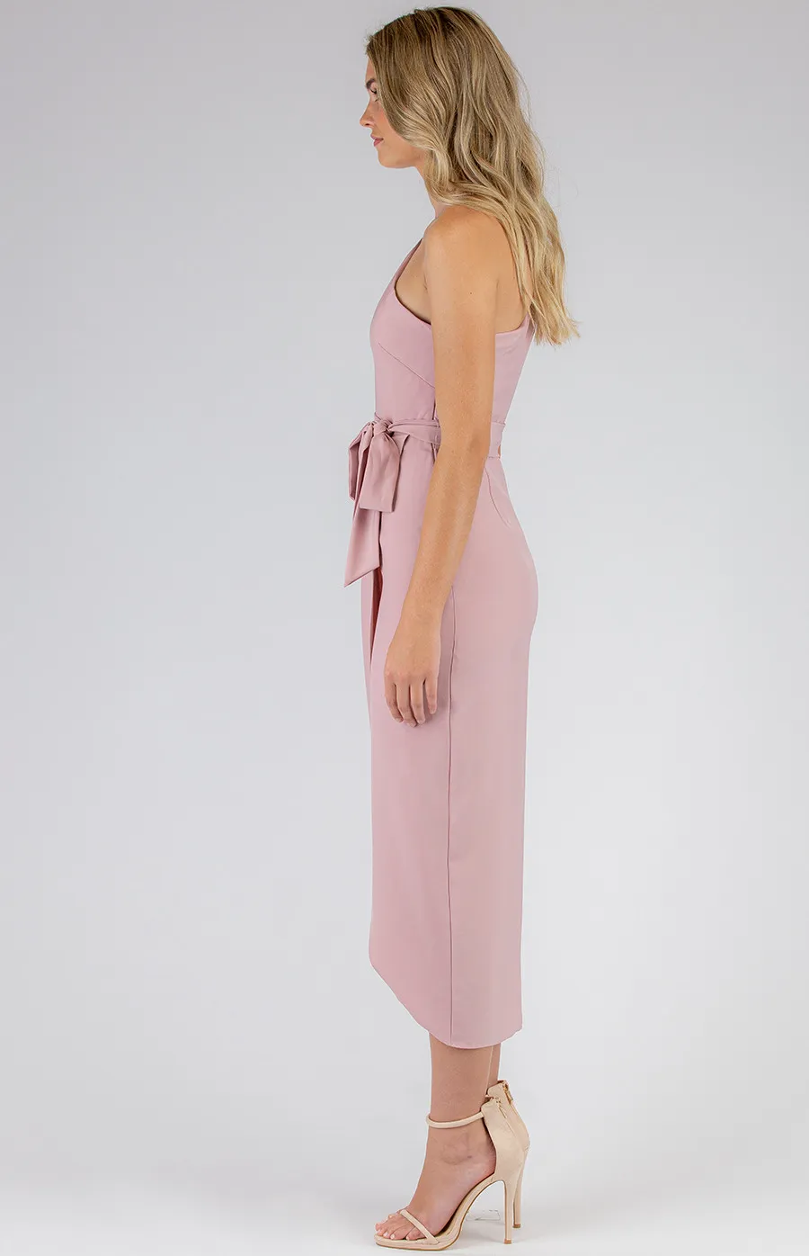 One Shoulder Dress with Draped Tulip Hem Detail (SDR697A)