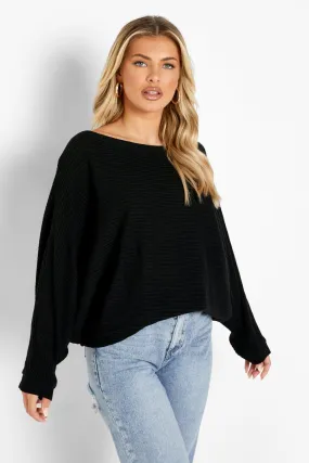 Oversized Rib Knit Batwing Sweater