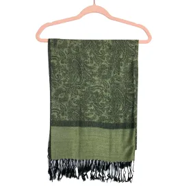 Pashmina Green/Black Pattern 100% Pashmina Tassel Fringe Scarf