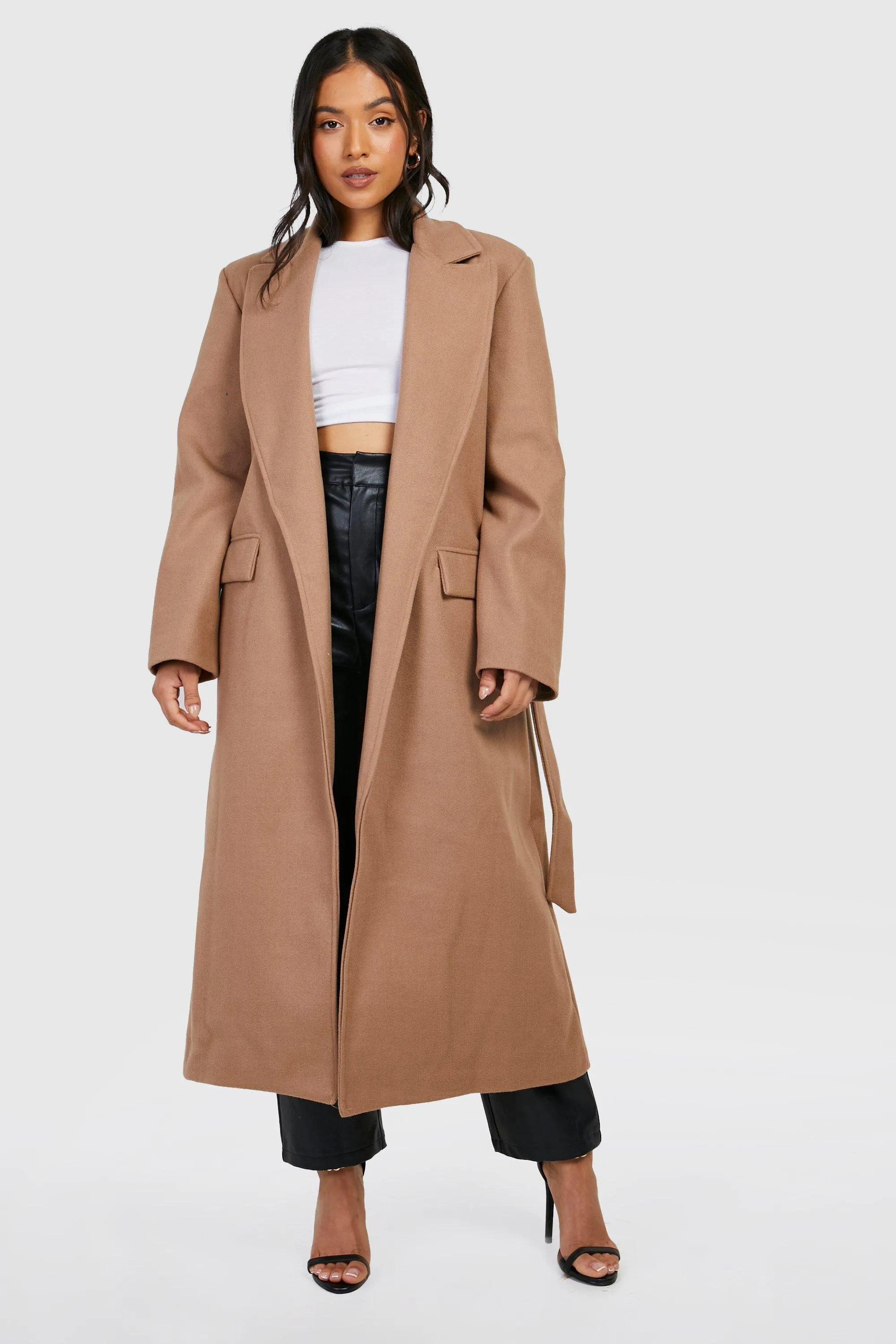 Petite Belted Wool Look Maxi Coat