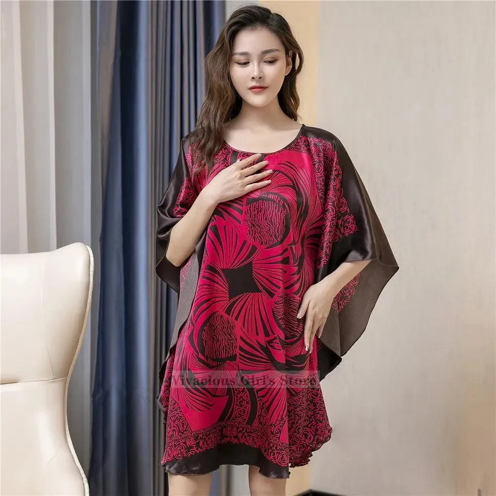 Plus Size Nightgown Sleepwear Women's Summer Nightwear Robe Lady Sexy Nightdress Silk Rayon Loose Bathrobe Gown Home Dress